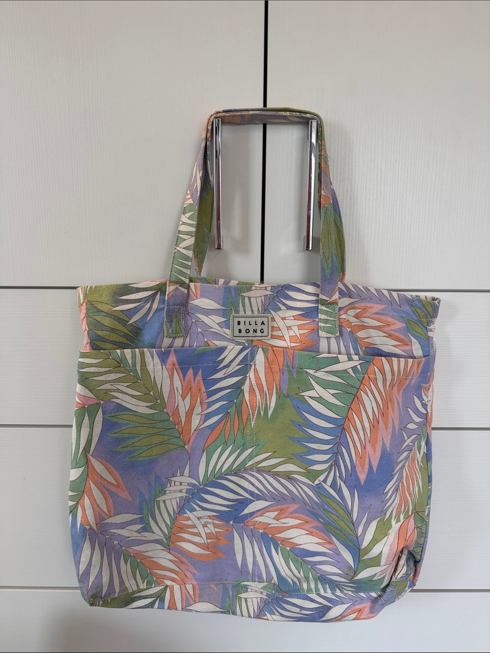 Billabong Pastel Tropical Leaf Canvas Tote Bag Beach Shopper